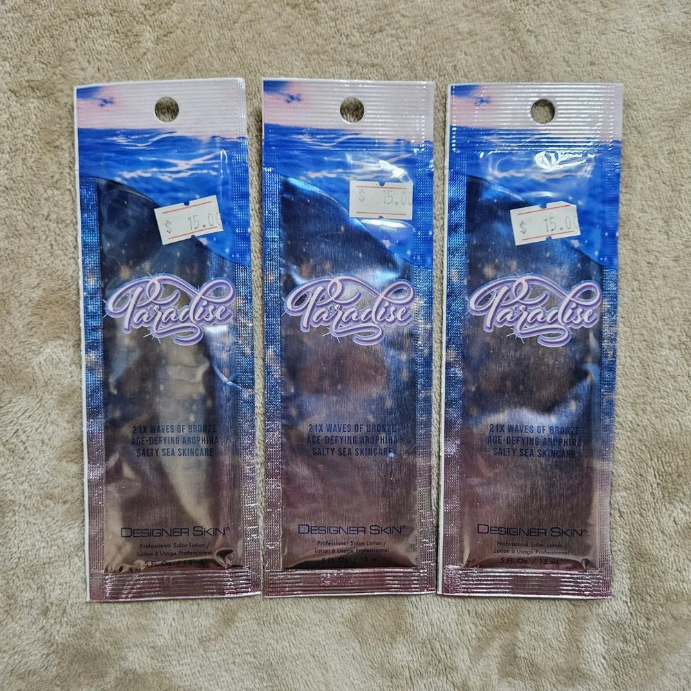 3x Designer Skin Paradise 21X Waves of Bronze Tanning Lotion Packets 0.5oz Each